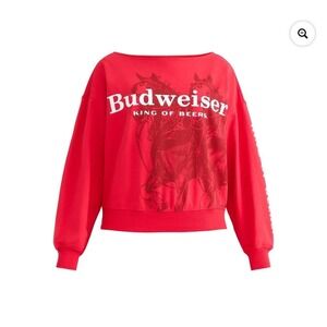 Budweiser Top Sweatshirt Women's Size 16 Oversized Pullover Scoop Neck Red NEW